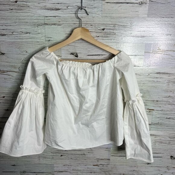 Zara White Smocked Bell Sleeve Blouse - Picture 1 of 9